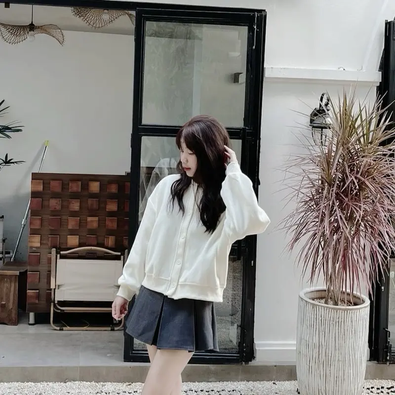 Áo nỉ dáng lửng chất nỉ ép hàn 2 da from bassic Top Nữ 0
