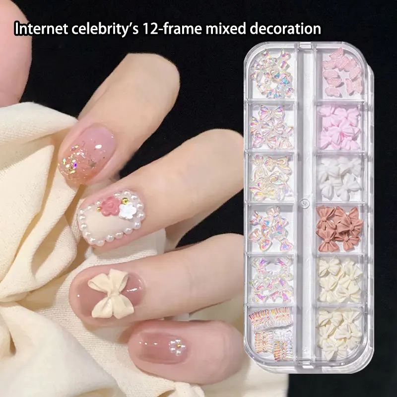 Đồ Trang Trí Móng Tay Nơ, 12 Ngăn, Đồ Trang Sức Resin Thắt Nơ Cực Quang 3D, Đồ Trang Trí Móng Tay Tự Làm, Phụ Kiện Đồ Dùng