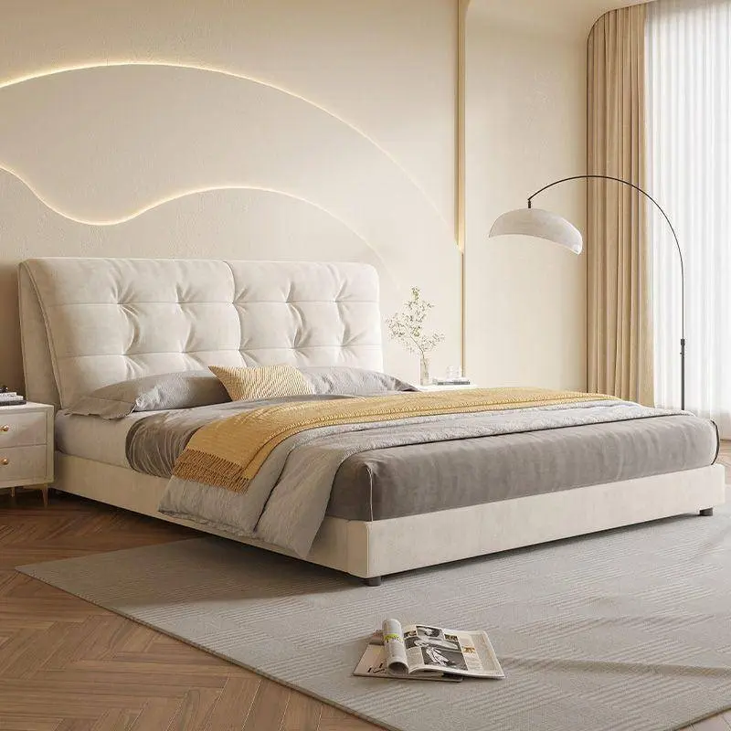 Cream style fabric bed 1.8m master bedroom double bed minimalist style small unit 1.5m storage wedding bed