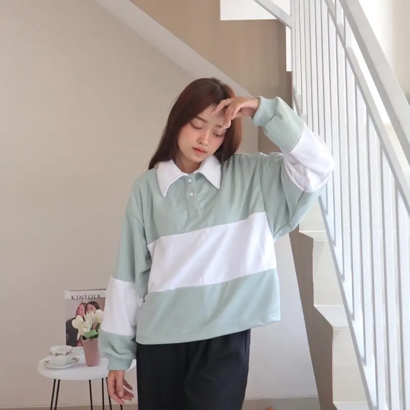 CLAIRE STRIPE OVERSIZE BABY TERY Polo Atasan  Wanita 4