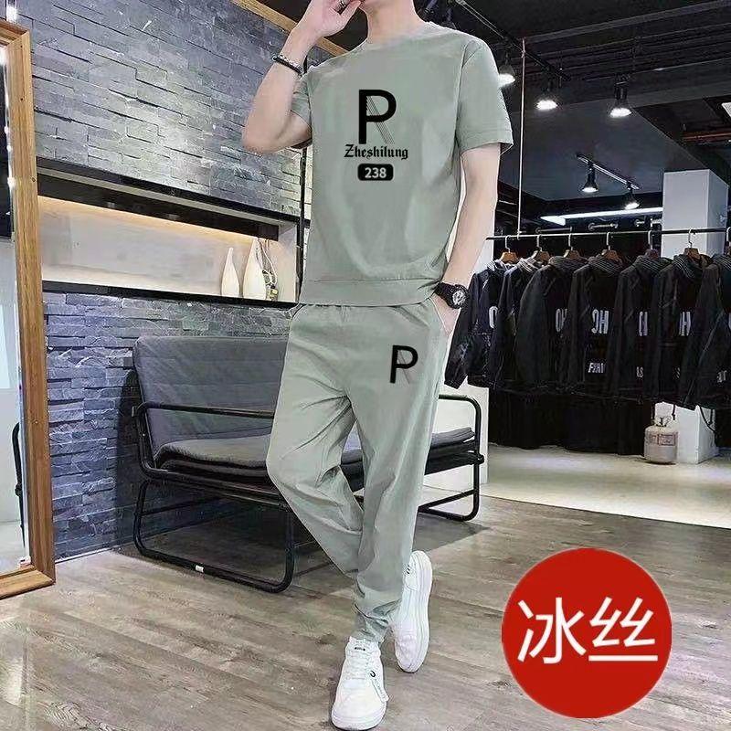 Bộ Đồ Mùa Hè Cho Nam, Hàng Mới Về, Quần Áo Thể Thao, Phong Cách Thường Ngày Dáng Rộng Vừa Vặn, Hợp Xu hướng Và Đẹp Trai, Làm Bằng Lụa Lạnh, ngắn Tay, Bao Gồm Quần Dài Nam, Hợp Xu hướng 3