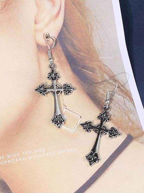 1 Pair Women's Street Trend Gothic Cross Dangle Earrings, Vintage Trendy Drop Earrings, Fashionable Jewelry As Birthday Gift for Girlfriend 3