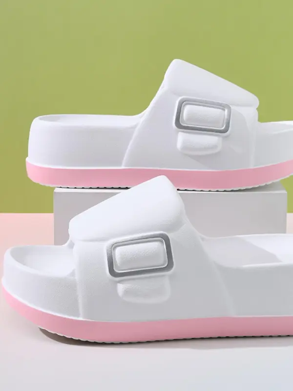 Women's Minimalist Plain Color Slides, Casual Comfortable Breathable Thick Sole Slippers, Non-slip Slippers for Indoor & Outdoor Wear, Walking Shoes 4