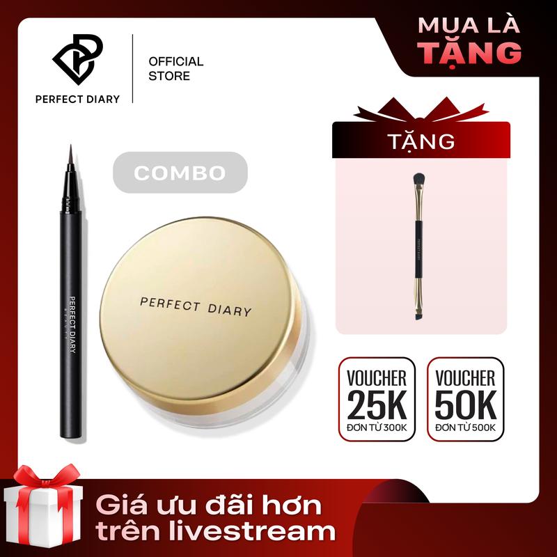 Tặng cọ đánh phấn mắt Combo Phấn Phủ Kiềm Dầu Perfect Diary chống thấm nước kiểm soát dầu 7g và Bút Kẻ Mắt Nước Perfect Diary Chống Trôi Nhanh Khô 4.5g