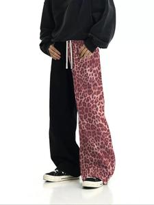 Men's Two Tone Leopard Print Drawstring Waist Pants, Loose Casual Comfy Pocket Straight Leg Trousers for Outdoor Daily Wear, Fashion Menswear
