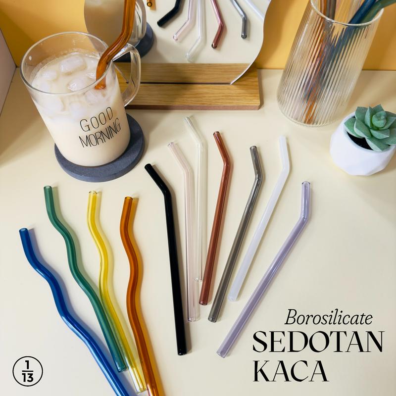 Sedotan Kaca Borosilikat Lurus Bengkok Curly Smoothies Boba Bening Transparan / Glass Straw Aesthetic / Sedotan Bening Transparan Reusable Eco Friendly 0
