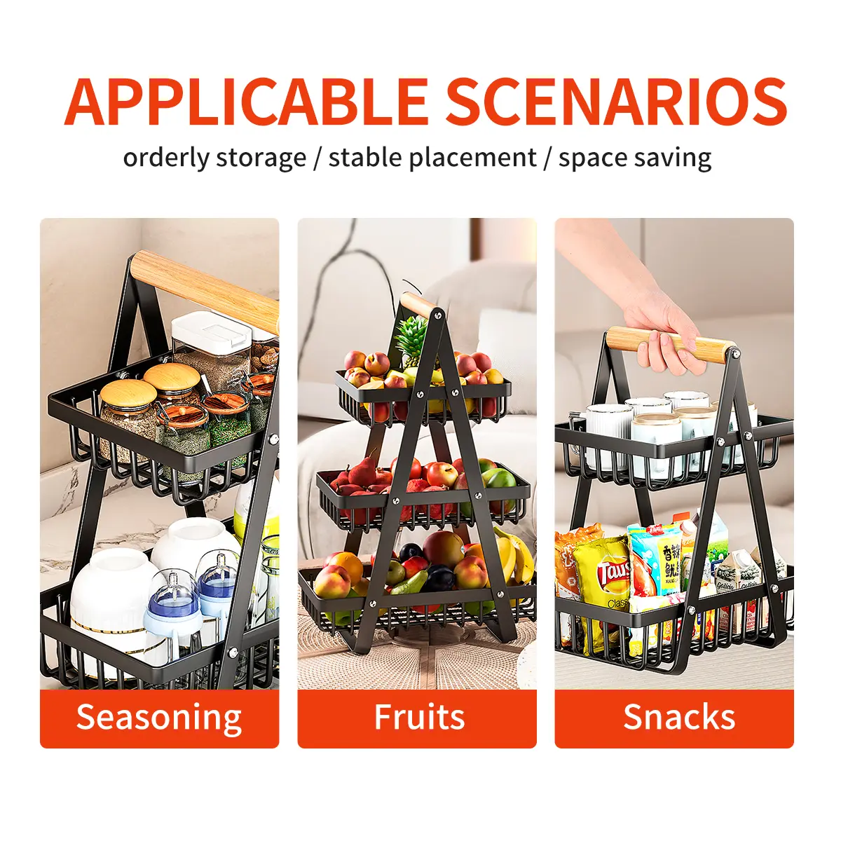 【SG Ready Stock】2025 NEW Fruit Rack Storage Vegetable Onion Rack Vegetable Storage Kitchen Rack kitchens Organizer Storage Rack Basket Steel Waterproof Wooden