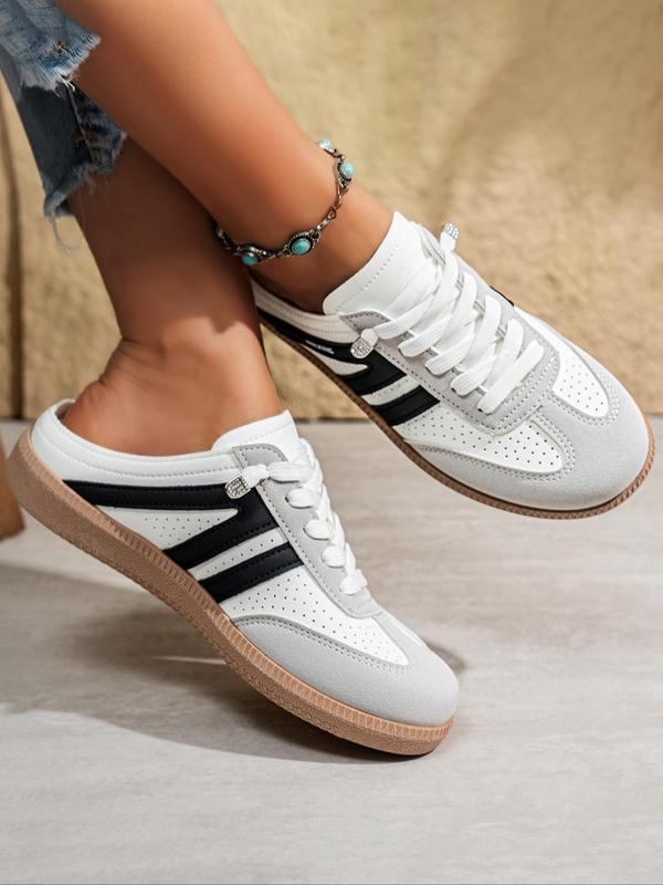 Women's Fashionable Lace Up Sneakers, Casual Breathable Comfortable Sports Slide, Female All-match Round Toe Shoes for Daily Wear, Closed 3
