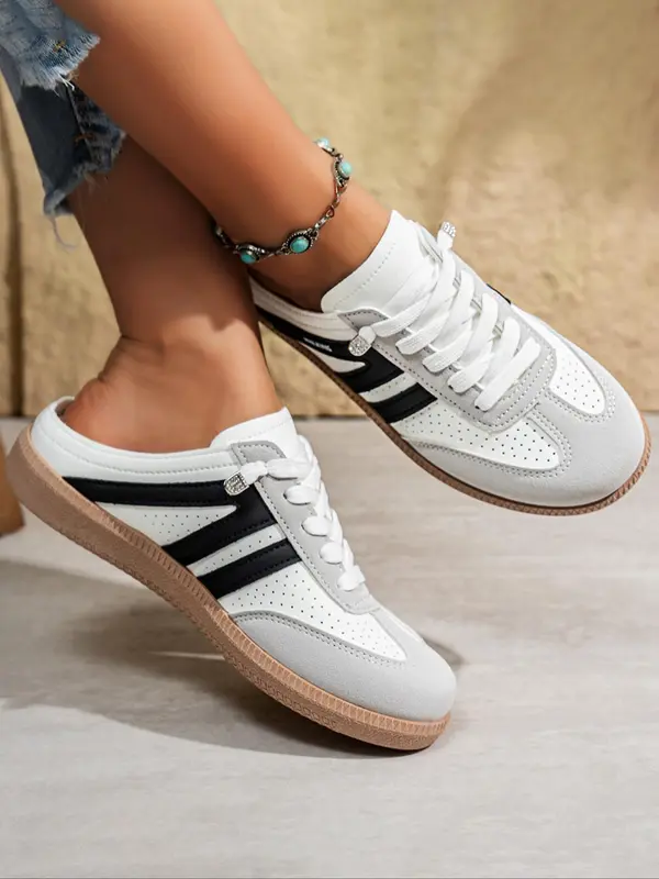 Women's Fashionable Lace Up Sneakers, Casual Breathable Comfortable Sports Slide, Female All-match Round Toe Shoes for Daily Wear, Closed 3