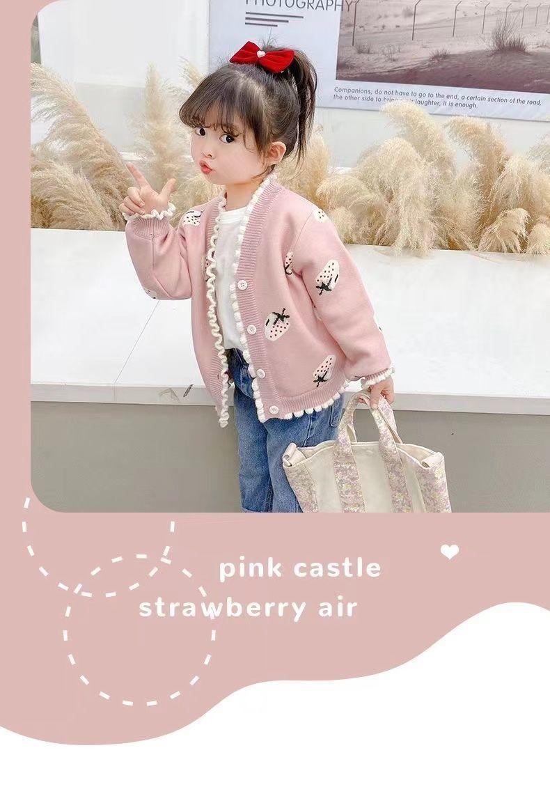Product Introduction of Girl's Knitted Cardigan 2024 Autumn Clothing New Children Toddler Baby Fashionable Sweater Cardigan Top Coat 1