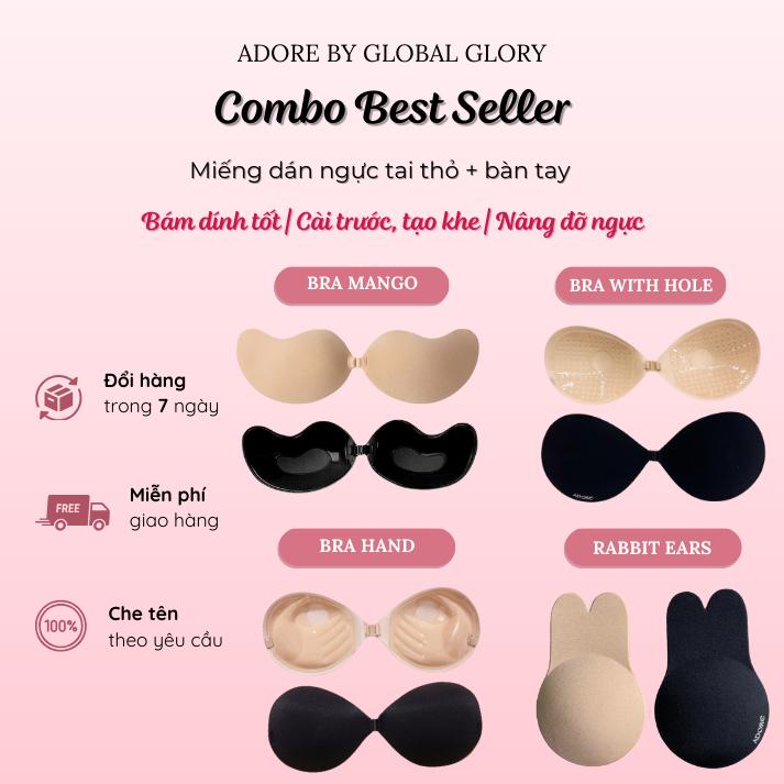 [ADORE] Combo BEST SELLER Miếng Dán Ngực Tai Thỏ + Bàn Tay + Miếng dán Xoài + Miếng dán With Hole, Bra Rabbit Ears + Bra Hand kEO Silicone Cài Trước, Tạo Khe Đẩy Ngực, Bám Dính Tốt, Tái Sử Dụng Nữ Kem áo  tạo
