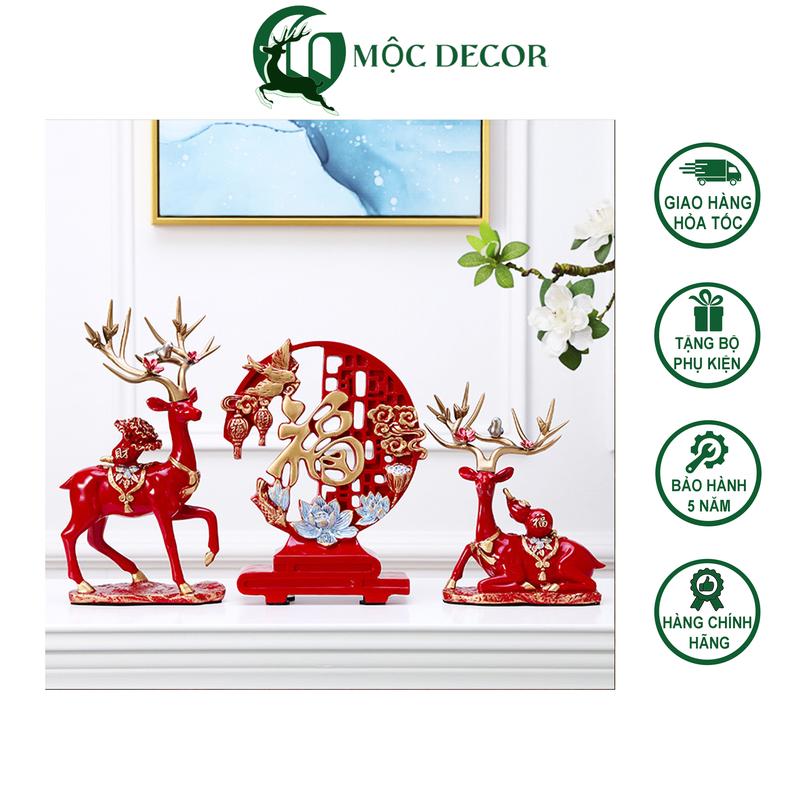 Decor Linh Vật Tượng Đôi Hươu Tài Lộc Set Tượng Đĩa Phong Thủy Trang Trí Nhà Ở Văn Phòng Làm Việc Cửa Hàng C01.1 Decor Phòng