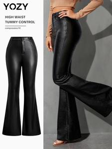 YOZY High Waist Flare Leg Pants, Casual Comfy Plain Button Pocket Trousers, 2024 Women's Ladies Bottoms for All Seasons, Fall & Winter Clothes