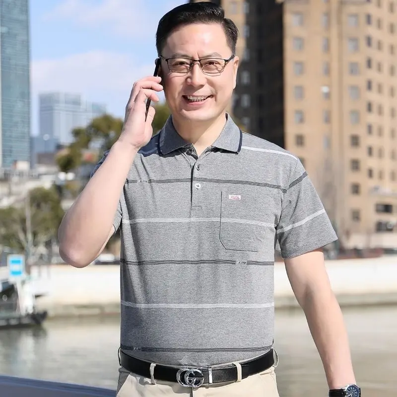 Áo Thun Nam, ngắn Tay, Phong Cách Trung Người Già, Áo Polo Thường Ngày Dáng Rộng, Thích Hợp Cho Mùa Hè, Quần Áo Cho Bố, Ông Già,