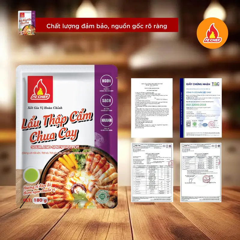 Sốt gia vị lẩu thập cẩm vị chua cay 180g AZ CHEF - Sốt nấu lẩu hoàn chỉnh đậm dà chua cay chuẩn vị. 1