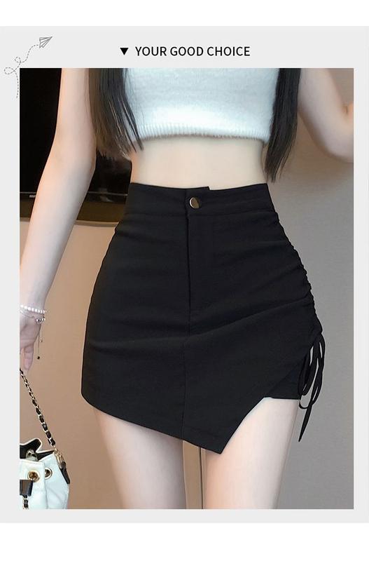 Product Introduction of Summer Large Size Irregular Skirt High Waist Lace-up Black Women's Skirt A- line Hip Slimming Pantskirt Womenswear Bottom Lingerie Comfort 16