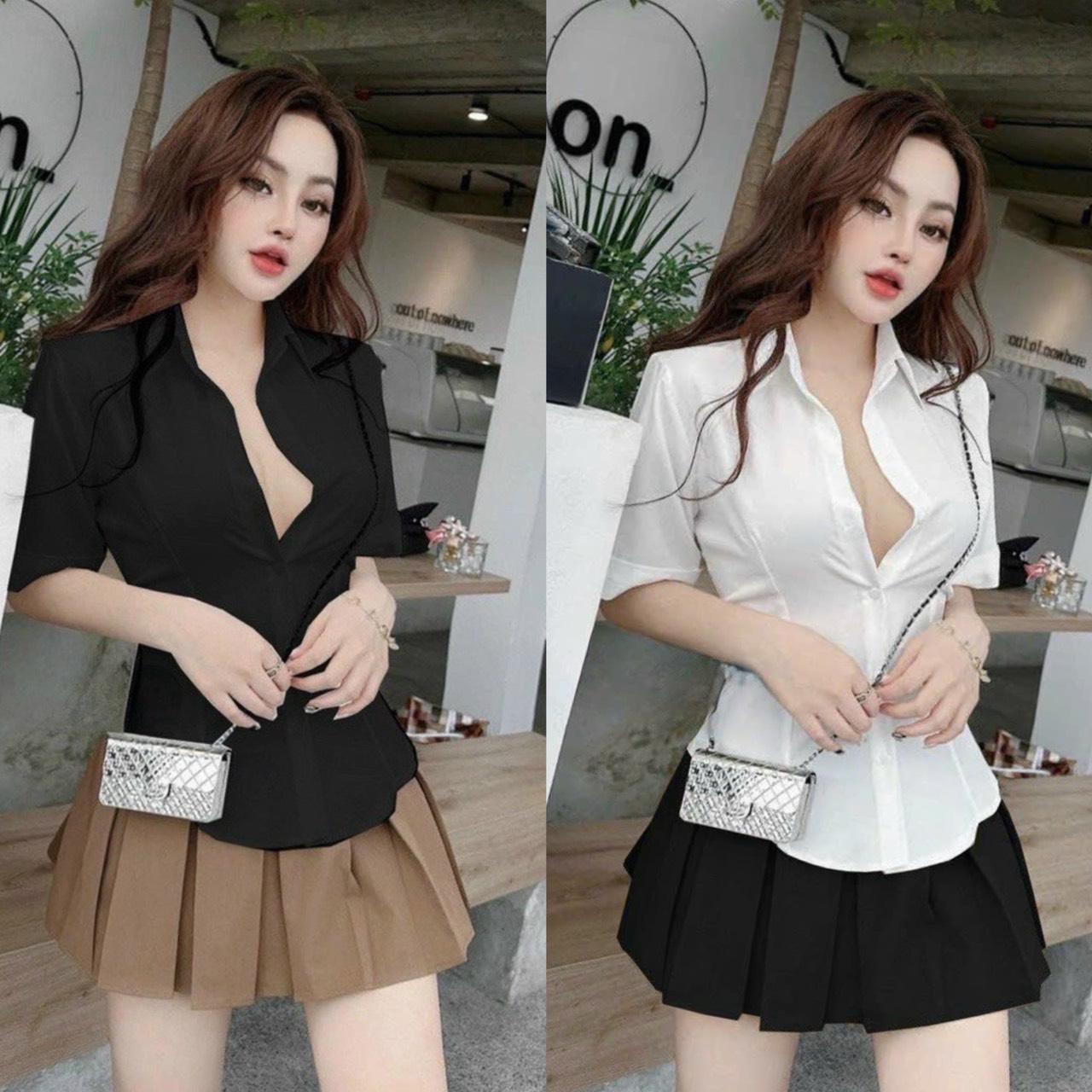 Thời Trang Bigsize Áo Sơ Mi Vải Cotton Lạnh 50 - 100Kg Thanh Lịch Top Nữ Women Đen - A.1177
