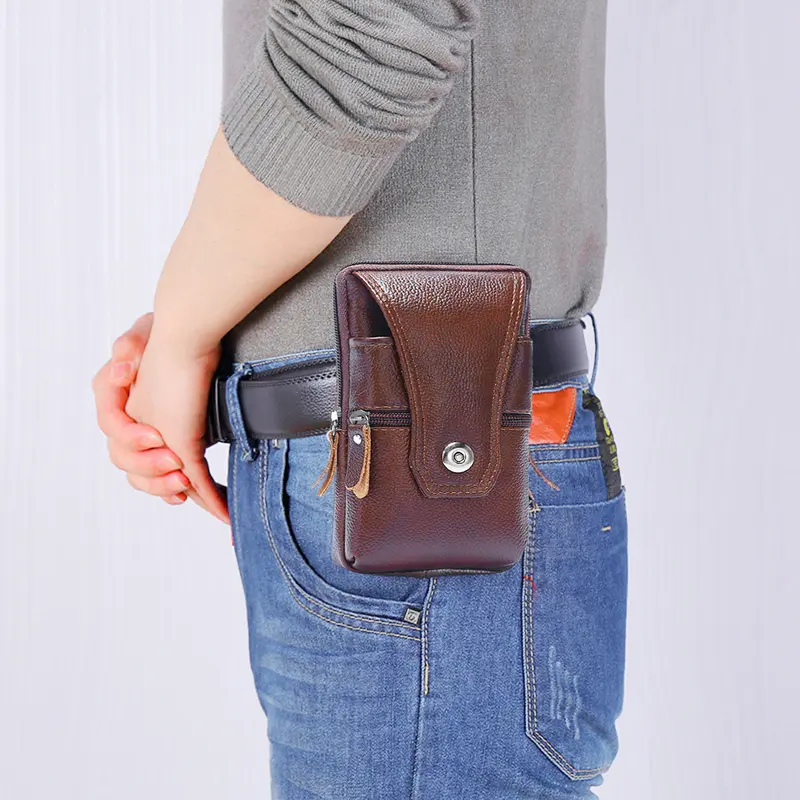 Túi Đeo Thắt Lưng Da Thật, Dành Cho Nam Giới, Phong Cách Doanh Nhân, Chống Nước, Túi Đeo Hông Điện Thoại, Túi Có Khóa Kéo 3