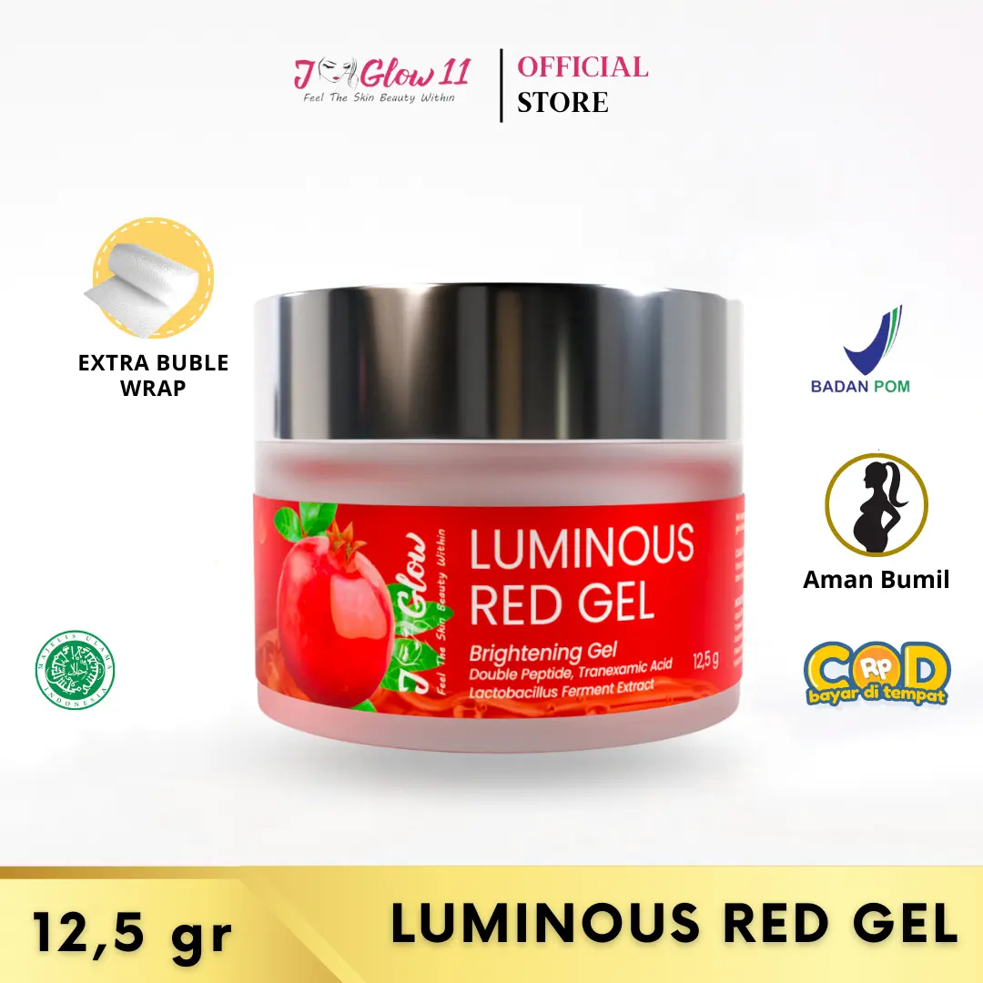 Jglow Skincare Luminous Red Gel Moisturizer Untuk melembabkan , Mencerahkan & Menyamarkan Noda hitam 12,5 Gr