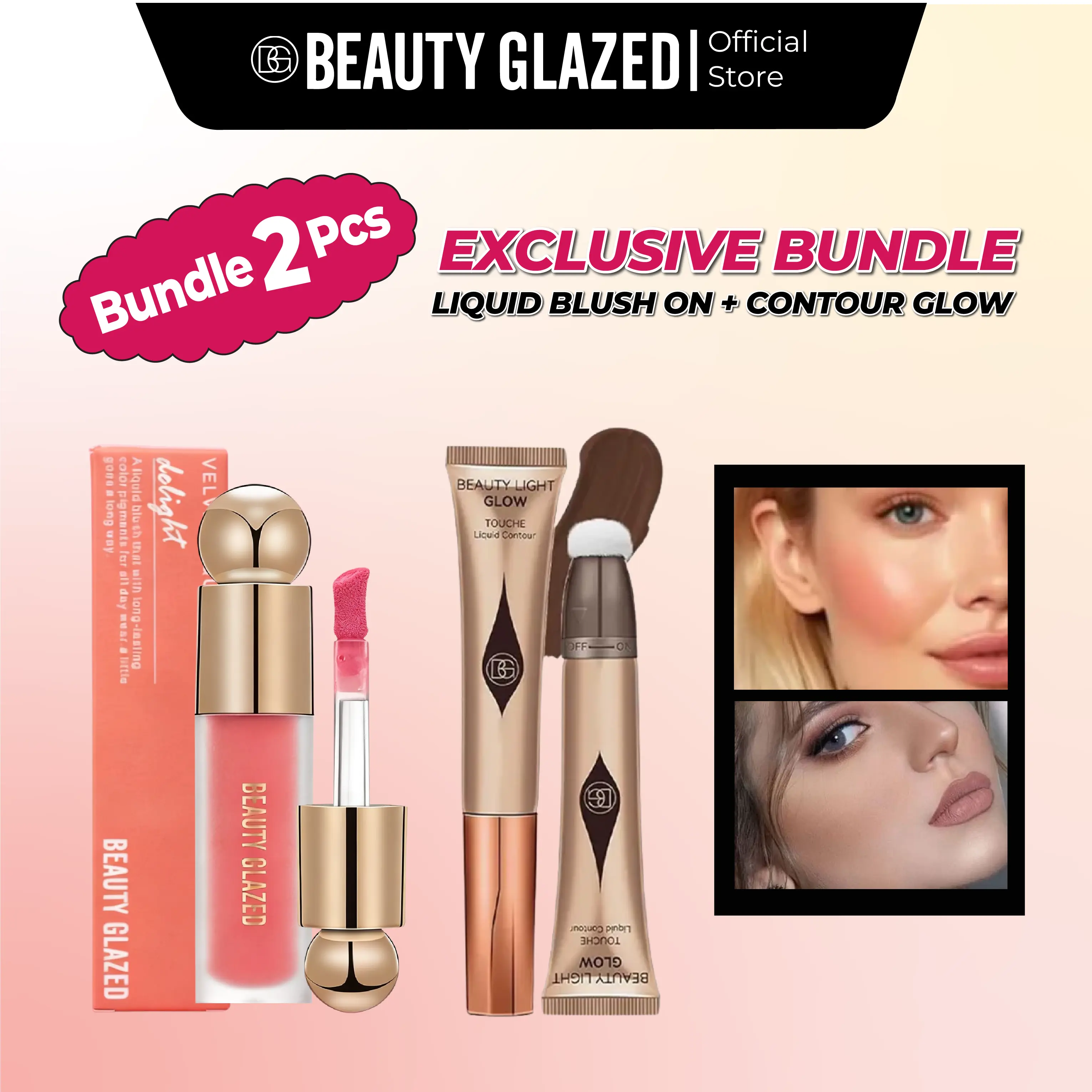 BEAUTY GLAZED 2PCS Face Makeup Liquid Blush and Glow Contour Bundling BPOM BG-BDL7 B166 B156