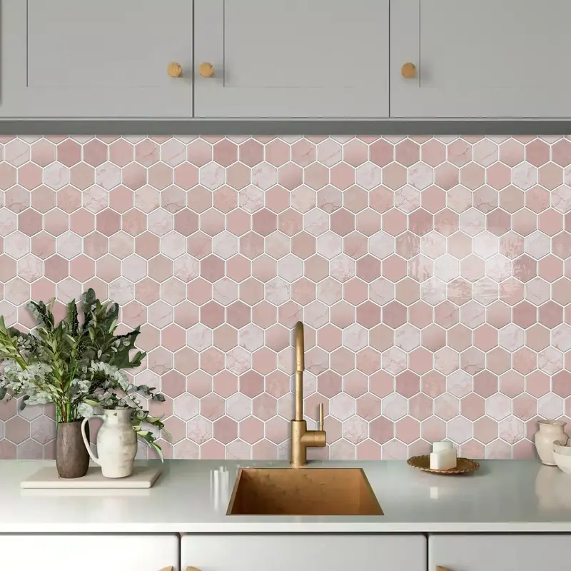 3D Honeycomb Shaped Faux Tile Sticker, Self-adhesive Wall Sticker, Waterproof Wall Decal, Suitable for Kitchen, Living Room and Bathroom, Decorative, Decoration Items, Interior 5