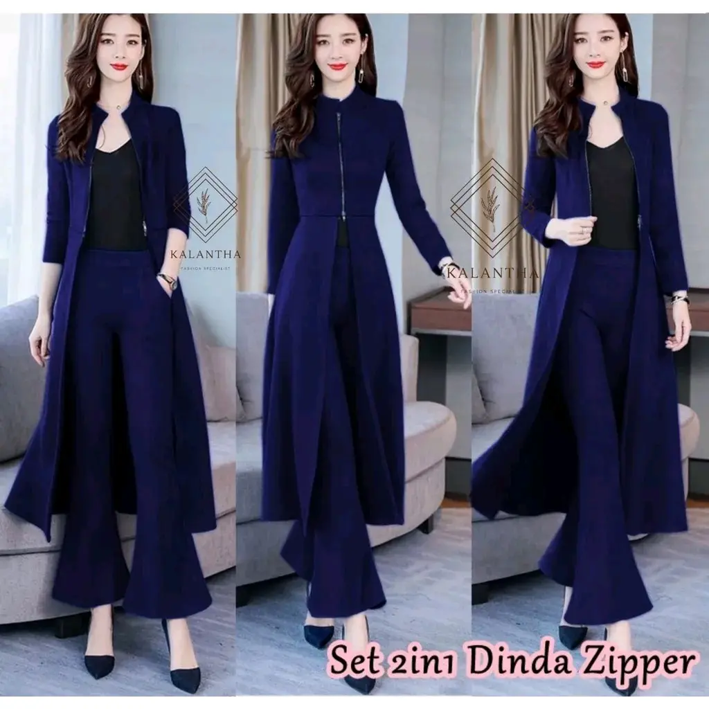 Set 2in1 Zipper Dinda - Setelan Wanita Gaya Korea Terbaru - Baju Wanita Kerja Kantor Termurah