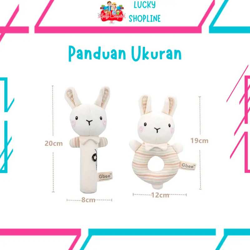 [BIG SALE] Mainan Bayi Organic Cotton Rattle Set (2pcs) ANIMAL RATTLE SET Boneka Stick Donat Kerincingan Plush Toys Play 6