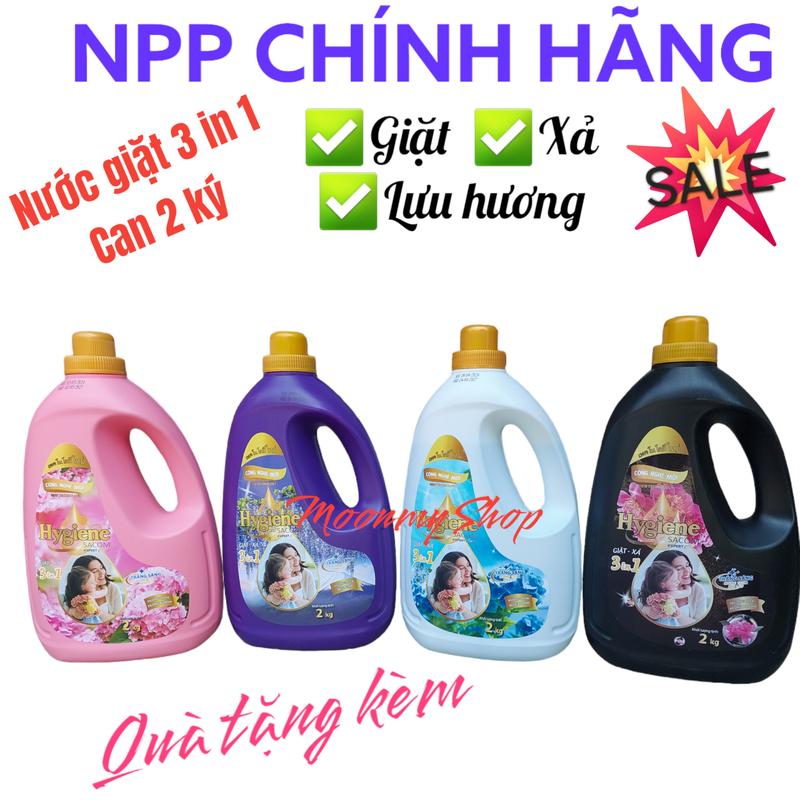 Set 2 can 4 ký Nước giặt Hygiene SACOM 2in1 giặt xả lưu hương, mỗi can 2 ký,hàng VN sản xuất Công nghệ Thái Lan,giặt xả lưu hương nước hoa thơm lâu Làm Sạch