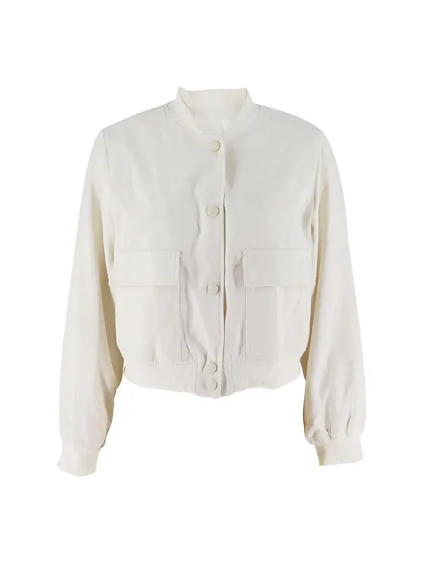 Women's Plain Flap Pocket Crop Bomber Jacket, Designer Jacket, Fitted Casual Comfort Long Sleeve Button Front Varsity Jacket, Lady Outerwear for Daily Wear, Womenswear, Coat, Winter Top, Longsleeves Tops for Women, Womenswear, Clothes for Women 8