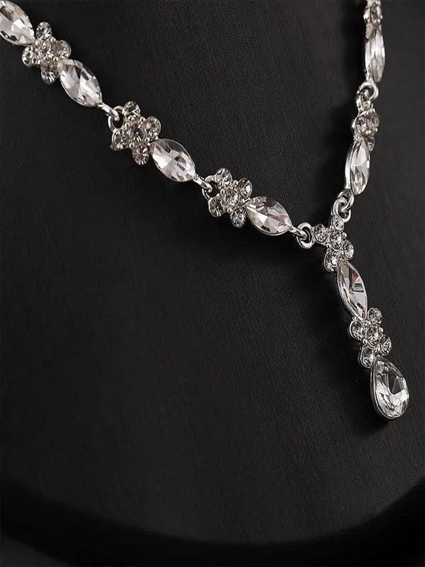 Women's Elegant Trendy Exquisite Rhinestone Necklace & Earrings, Fashion Jewelry Set for Party & Daily Clothing Decor, Birthday Gift 3