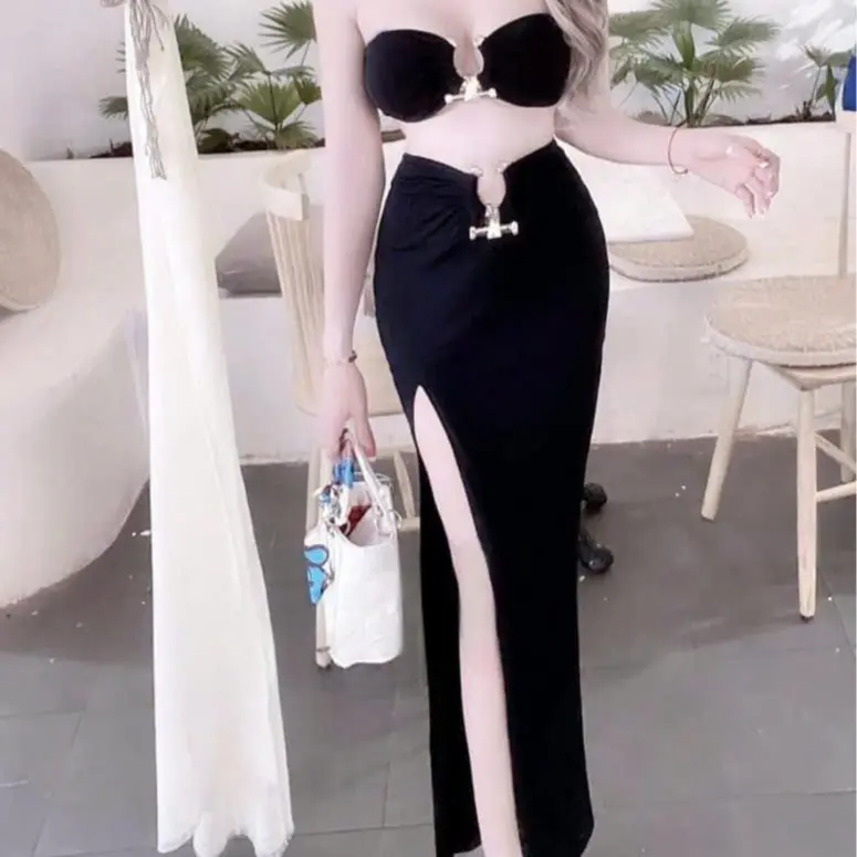 Sét Rời body thun nữ xẻ tà dài dự tiệc sang trọng - chất vải co giãn thoải mái Women Cotton Dress váy tôn dáng