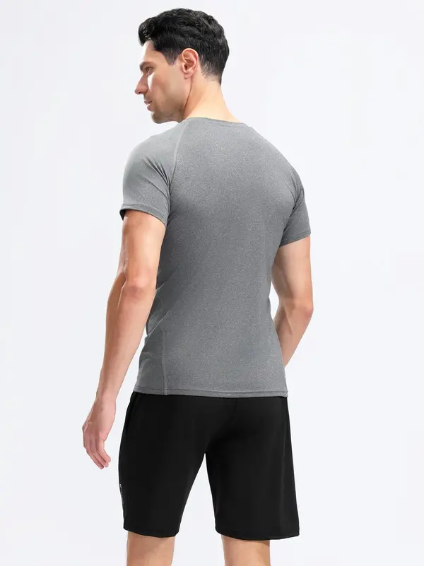Two-Piece Set Men's Solid Color Sportswear Set, High Stretch Breathable Quick Drying Round Neck Short Sleeve Compression T-shirt & Pocket Design Drawstring Waist Gym Shorts, Casual Sportswear Set for Running Gym Workout 7