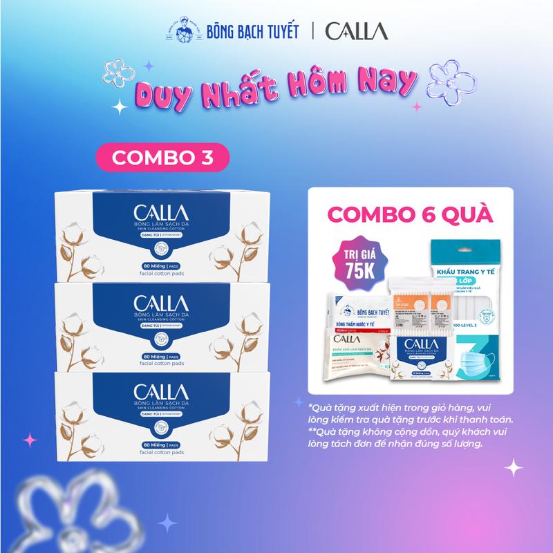 Combo 3 Bông tẩy trang Bông Bạch Tuyết Calla Xỏ Ngón, làm sạch da 80 miếng/hộp Skincare