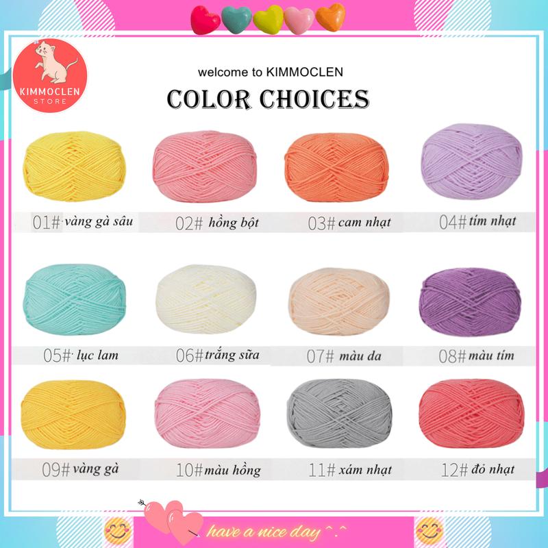 Len Milk Cotton 50gram Mã 01-80 Cỡ Sợi 2mm Diy