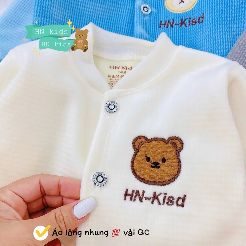 Áo Khoác Nỉ Nhung Cổ Tàu Dày Dặn Lót Lông Ấm Mềm Mịn HN Cho Bé Trai Bé Gái 3Kg~ 14Kg Mặc Mùa Đông - Voi, Len 6