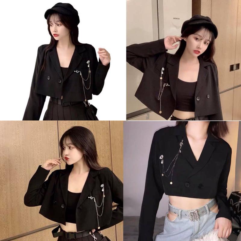 🦋 ÁO VEST CROPTOP TAY DÀI 2 lớp áo vest lửng nữ (BB1) Jacket