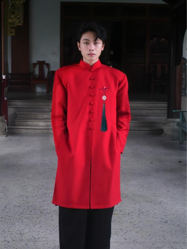    DEAL MỞ BÁN Tặng Kèm Ngọc Bội  Áo Dài Nam Cách Tân Nút Bọc  Áo Dài Tết Chất vải  Gấm Dệt Vân Gỗ Menswear 