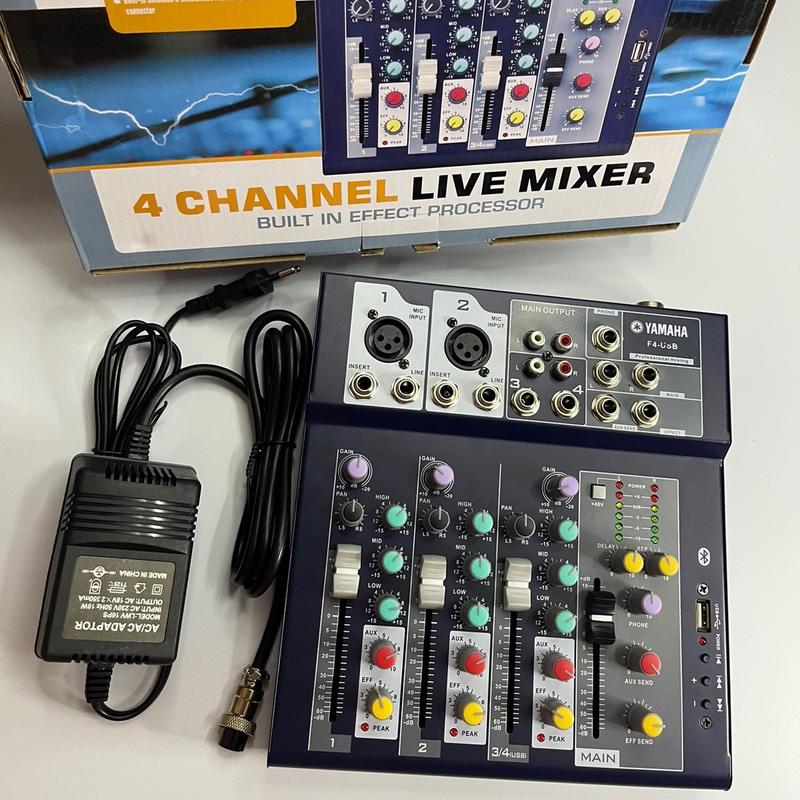 Micxer F4 USB bàn trộn âm thanh dùng cho Mic thu âm Live hoặc kết hợp với dàn loa karaoke gia đình âm thanh cực hay,có Bluetooth đi kèm nguồn 48v