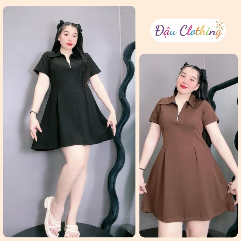 Đầm polo bigsize nữ cổ sơ mi, tay ngắn nhún eo dáng váy mini xòe chất gân thun co giãn tốt G98
