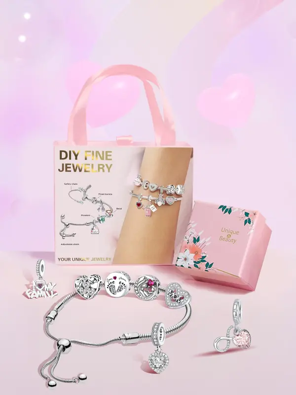 Heart & Star & Letter Design Beads/Charms, Fashionable Jewelry Making Kit for Bracelet & Necklace, DIY Jewelry Making Accessories for Women 7