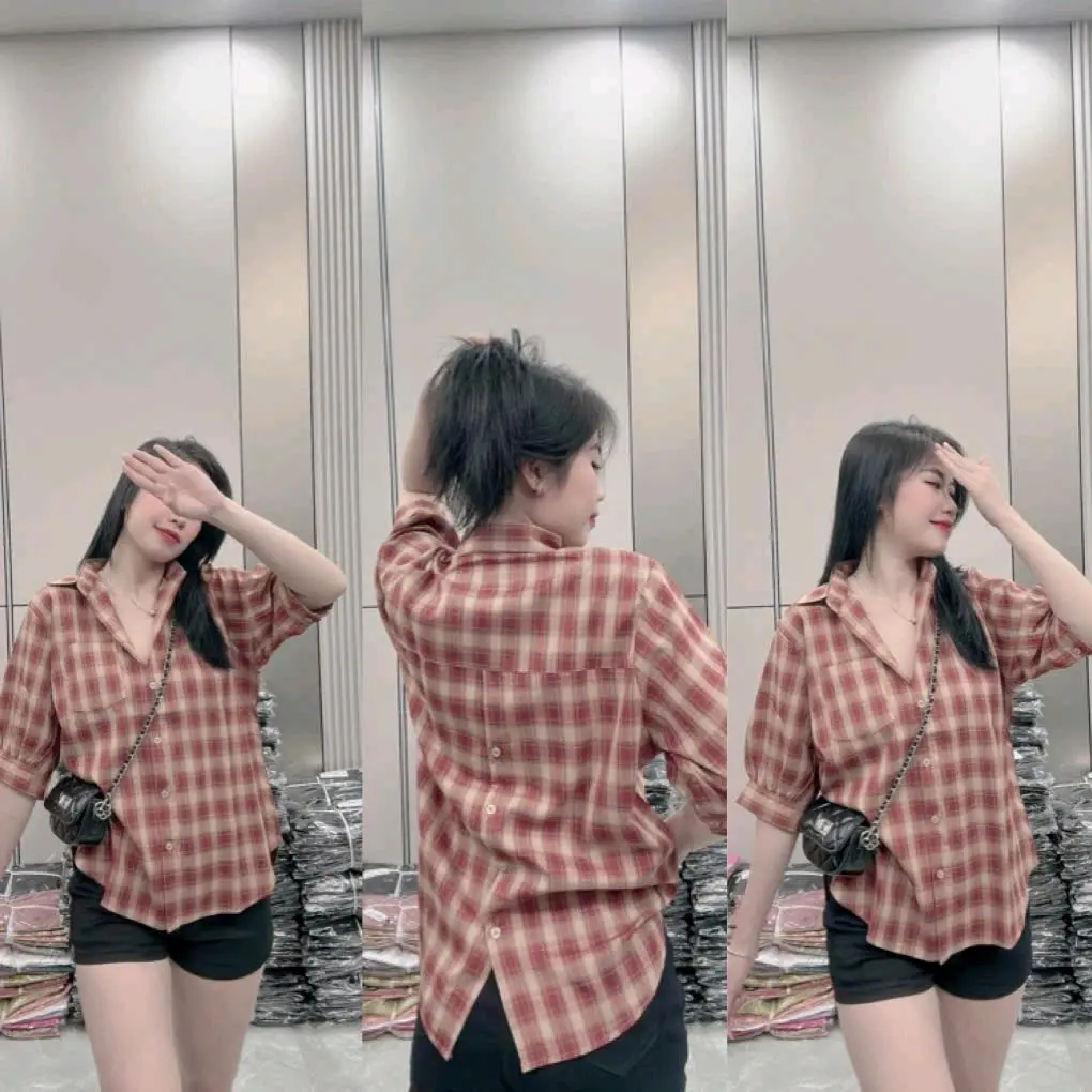 Áo Sơ Mi Nữ Tay Lở Sọc Caro Nút Sau Lưng SM03910