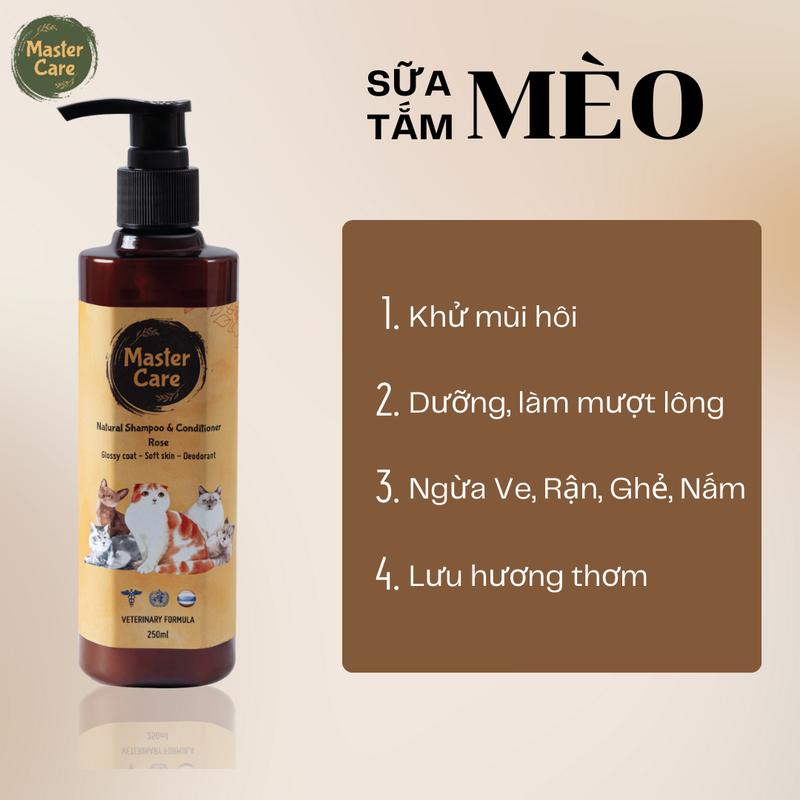 Sữa Tắm cho Mèo Ngừa Ve Rận 250ml - Khử Mùi Mượt Lông Giảm Rụng Lông MasterCare For Pet