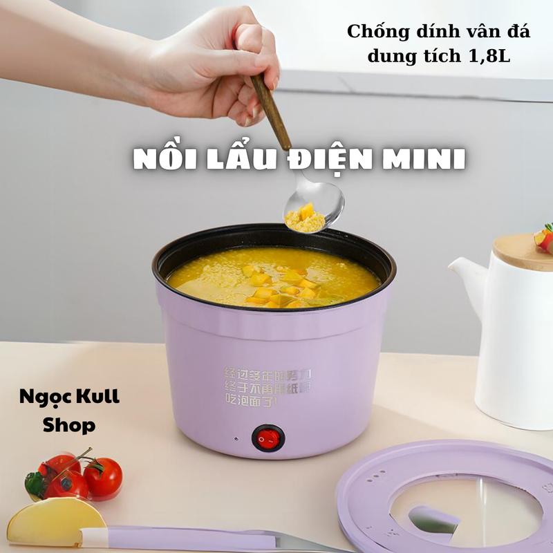 Nồi Lẩu Điện Mini Đa Năng Chống Dính Vân Đá Dung Tích 1,8L, Cốc Lẩu Cô Đơn Hot Có Thể Chiên, Sào, Nấu Mì Dễ Dàng Vệ Sinh Nồi Điện Nấu Ăn