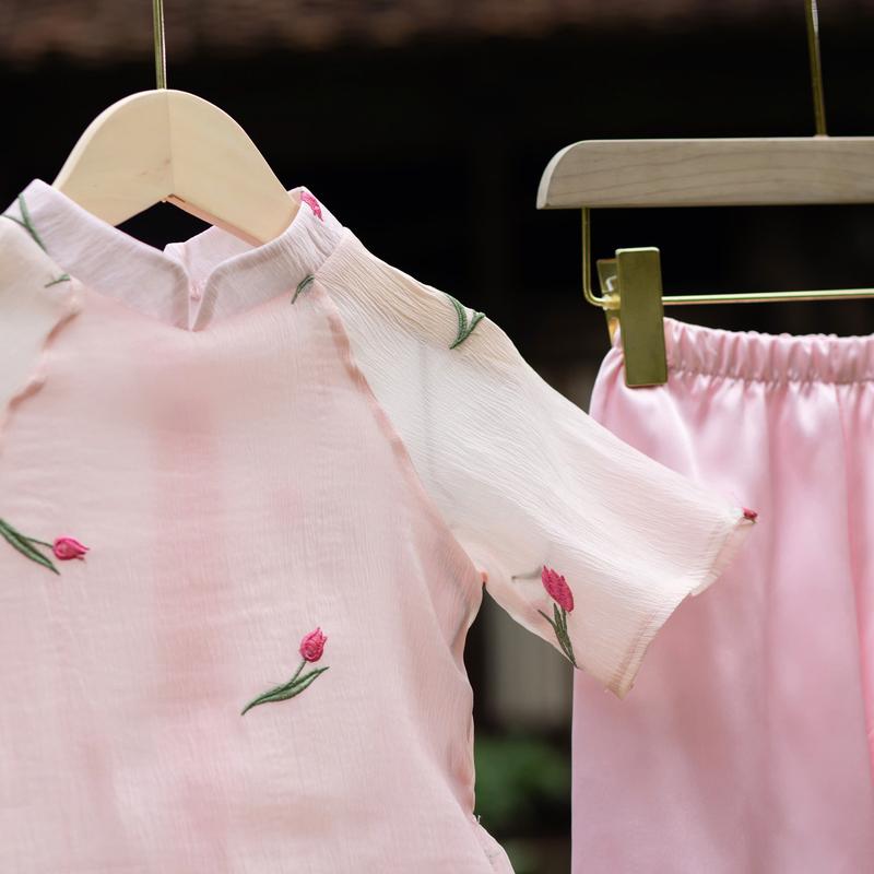 Áo dài tơ thêu 4 màu sắc nét + bờm ngọc (11-30kg) 4