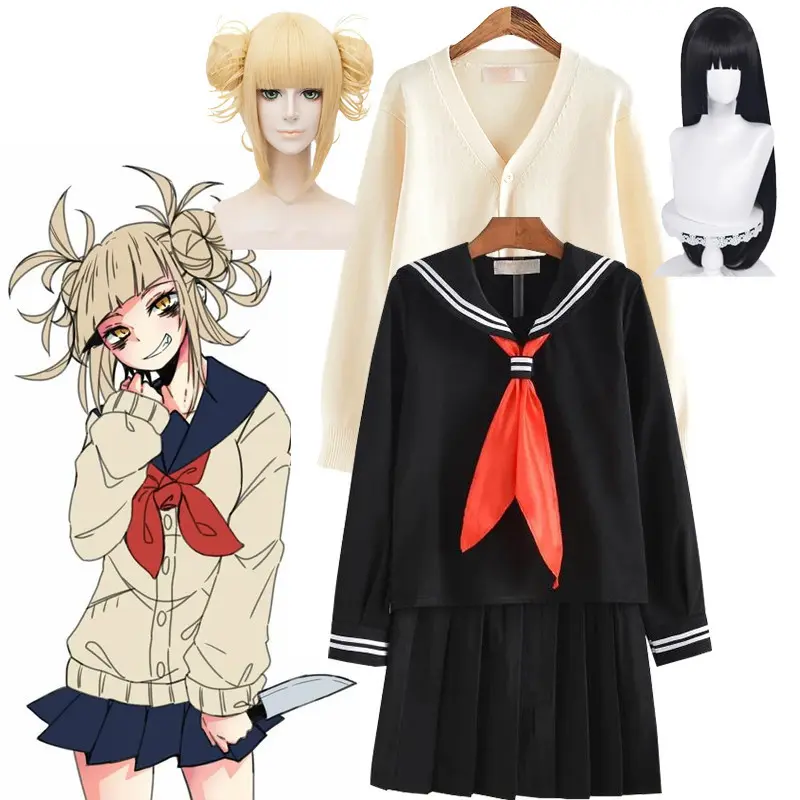Trang Phục Hóa Trang Himiko Toga, My Hero Academia, Váy Đồng Phục Thủy Thủ Enma Ai Jk, Đồng Phục Học Sinh Nhật Bản Và Hàn Quốc, Bộ Váy Xếp Ly, Tóc Dài Màu Đen Với Lưới Tóc