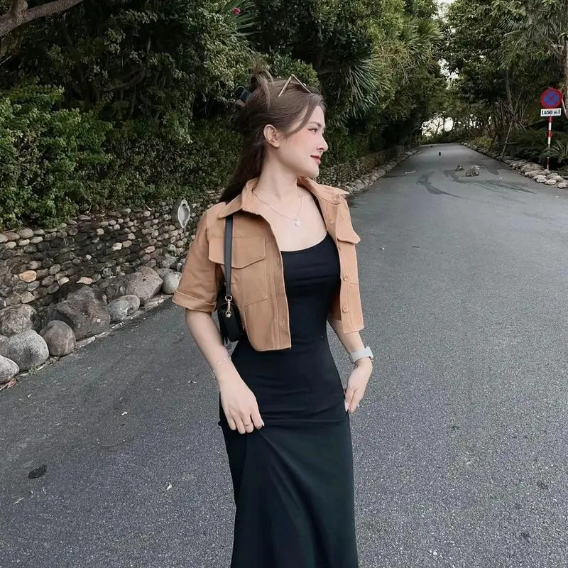 váy hai dây body kèm áo khoác ngoài đẹp MeiHouse Nữ Kem