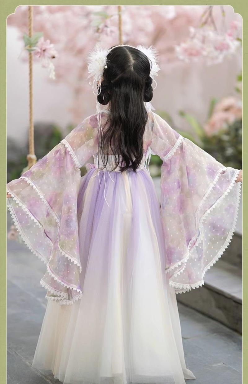Product Introduction of Váy Trang Phục Trung Quốc Phong Cách Hanfu, Cô Gái Hoa Thần, Siêu Thanh Lịch, Váy Áo Khoác Và Váy Trẻ Em Phong Cách Cổ Trang Thích Hợp Cho Mùa Hè, Mỏng, Cho Bé Gái 21