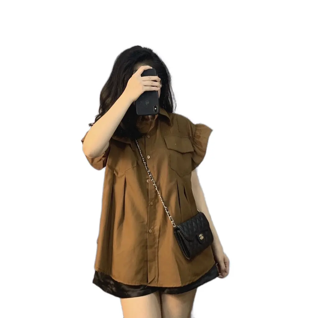 Áo sơ mi cộc tay- Áo sơ mi trắng dáng rộng mặc đi làm đi học