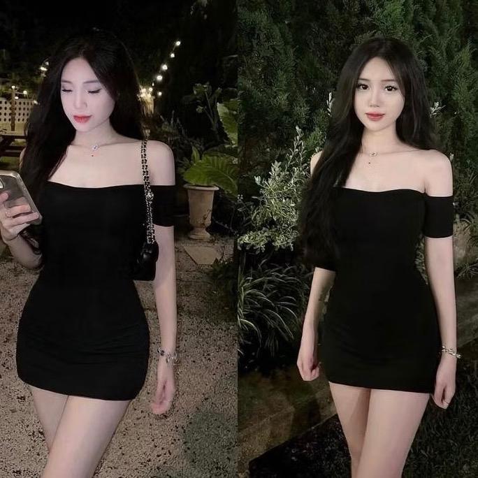 Đầm lệch trễ vai body dáng ngắn TRANGCLOTHINGG đầm body không mút đầm kiểu nữ màu đen nâu sáng da đi tiệc sang chảnh có bigsize D064