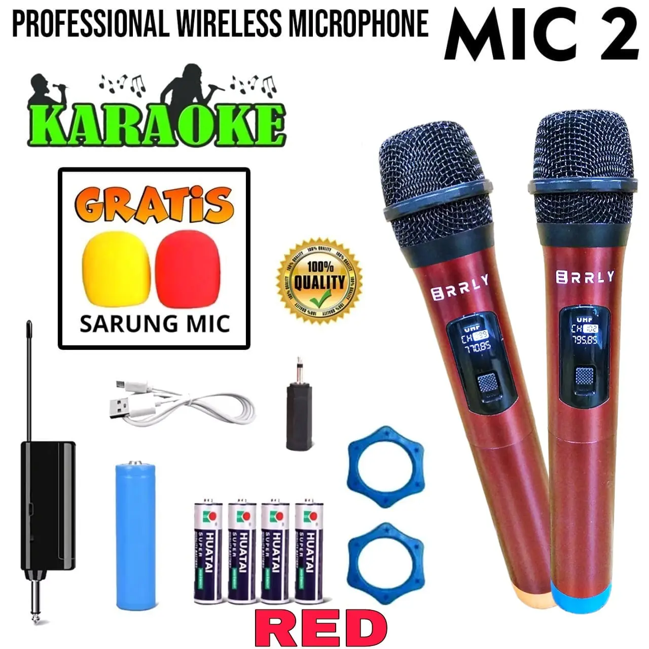 MIC Microphone Wireless Dual Mikrofon Karaoke Profesional Mic with Receiver System Mic SET